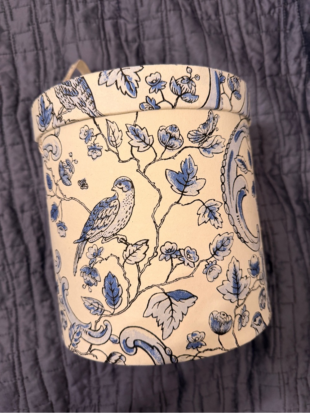 Sezane Blue and Cream Bird Floral Decorative Jar